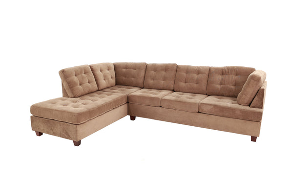 English Elm Living Room Waffle Suede Sectional Sofa Tufted Chaise Reversible Contemporary Style B011S02511