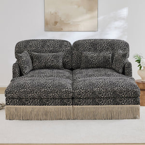 English Elm Comfy Chenille Leopard Print Loveseat with Tassel Trim and Movable Ottoman Modules Khaki W5656S00021