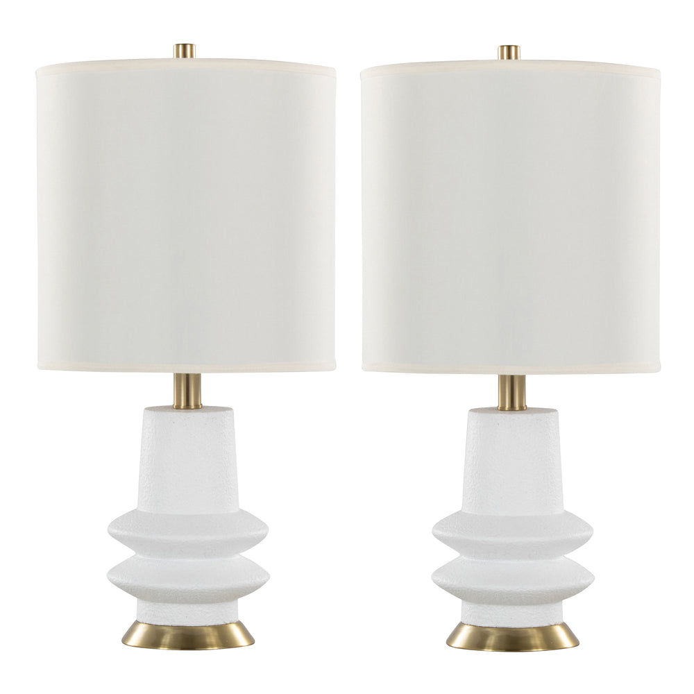 English Elm Lloyd 26" Contemporary Table Lamp Set Of 2 - Matte White Polyresin & Brass Accents For Modern Spaces B202P224003