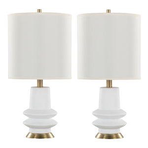 English Elm Lloyd 26" Contemporary Table Lamp Set Of 2 - Matte White Polyresin & Brass Accents For Modern Spaces B202P224003