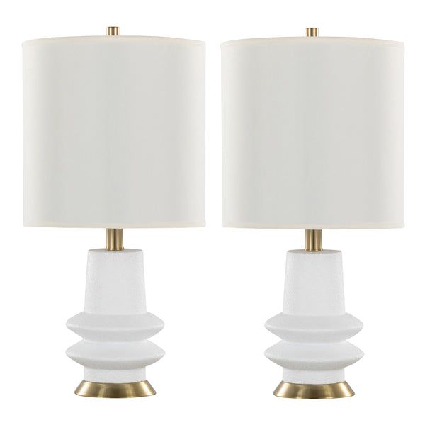 English Elm Lloyd 26" Contemporary Table Lamp Set Of 2 - Matte White Polyresin & Brass Accents For Modern Spaces B202P224003
