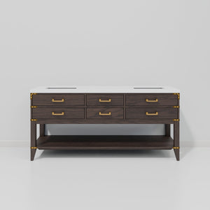 English Elm Brown Oak Double Bath Vanity 72" W X 22" D, Elegant White Quartz Top, Ample Storage & Soft-Close Drawers B2731P260292