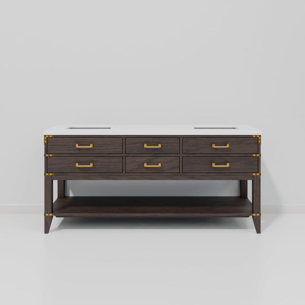 English Elm Brown Oak Double Bath Vanity 72" W X 22" D, Elegant White Quartz Top, Ample Storage & Soft-Close Drawers B2731P260292