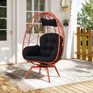 English Elm Oversized Swivel Wicker Egg Chair with Plush Cushions for Patio or Indoor Lounge T5880P501014