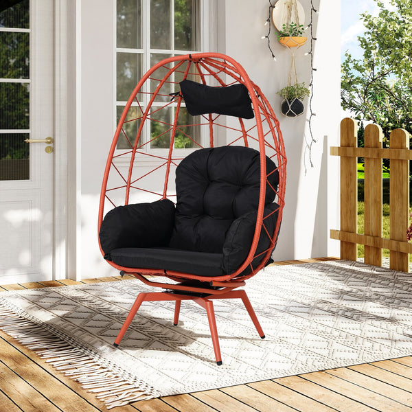English Elm Oversized Swivel Wicker Egg Chair with Plush Cushions for Patio or Indoor Lounge T5880P501014