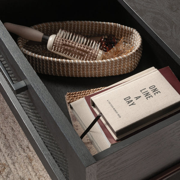 English Elm Night Stand - Sleek Black Finish With Smooth-Glide Drawers For Stylish Bedroom Organization & Storage B356P402747