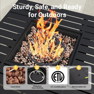English Elm 30”width Propane Square Fire Pit Table 50000 Btu Powder Coated Patio Entertainer B082P454966