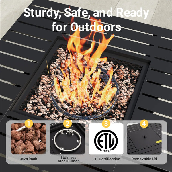English Elm 30”width Propane Square Fire Pit Table 50000 Btu Powder Coated Patio Entertainer B082P454966