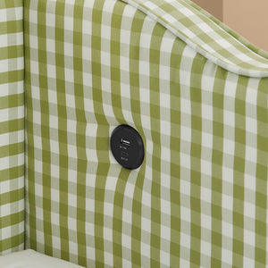 English Elm Cozy Twin Gingham Daybed with Trundle Sofa Bed, Linen Upholstery, USB Port, Wave Frame Design Green W1413S00100