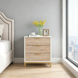 English Elm Versatile 3 Drawer Nightstand with Gold Legs Light Wood Grain Finish Bedroom End Table T3971P448530