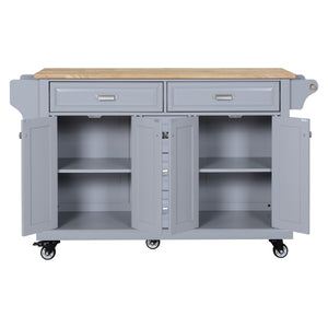 English Elm Kitchen Island durable rubberwood countertop kitchen cart on casters with towel rack, spice shelf, 5 drawers and adjustable shelving for organized meal prep and mobility Grey W914S00001