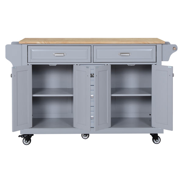 English Elm Kitchen Island durable rubberwood countertop kitchen cart on casters with towel rack, spice shelf, 5 drawers and adjustable shelving for organized meal prep and mobility Grey W914S00001