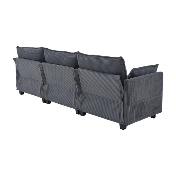 English Elm United We Win Modular Corduroy Sectional with Ottoman Low Profile Living Room Couch Gray W1568S00255