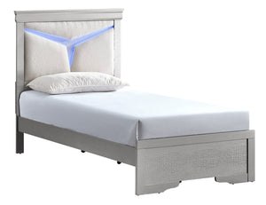 English Elm Lorana Plush Teddy Upholstered Twin Bed with Built-in Led Headboard for Kids Rooms Silver B078S00659
