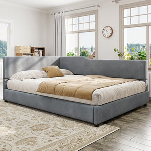 English Elm Full Size L-shaped Corduroy Upholstered Daybed Sofa for Living Room or Studio Gray N737P380207E