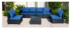 English Elm Seven-Piece Modular Outdoor Sofa Set With Glass Table And Waterproof Cushions For Stylish Comfort W3152S00002-GIGA