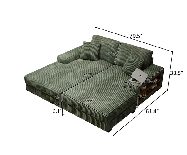 English Elm Convertible Corduroy Sleeper Chair - Plush Oversized Double Chaise Lounge With Smart Storage Solution W1793S00032