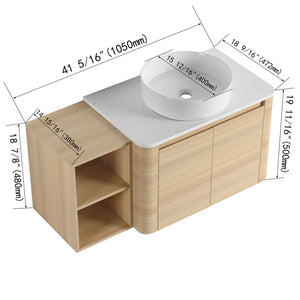 English Elm 42'' Modern Wall-Mounted Bathroom Vanity With Soft-Close Doors, Ceramic Sink & Ample Storage Solutions W999S00473