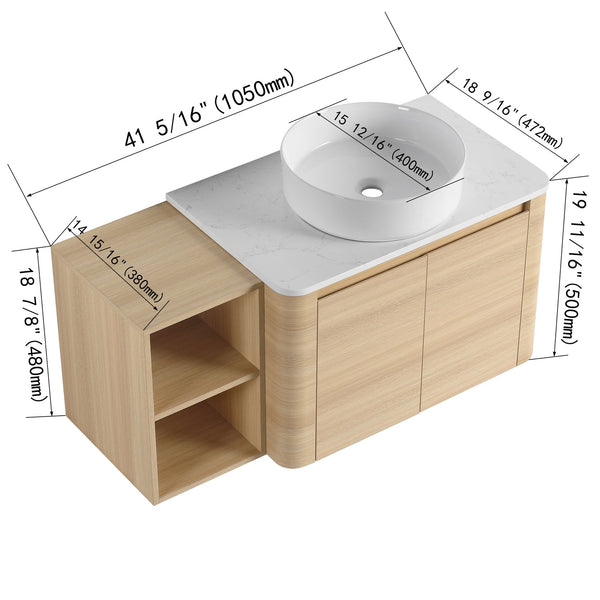 English Elm 42'' Modern Wall-Mounted Bathroom Vanity With Soft-Close Doors, Ceramic Sink & Ample Storage Solutions W999S00473