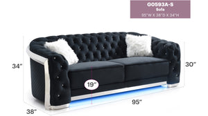 English Elm Sapphire Velvet G0593A-S Sofa Black with LED Lighting, Chrome Trim, Tufted Crystal Buttons, Luxurious B078107916
