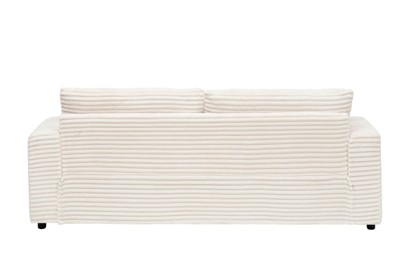 English Elm 88.58" corduroy 3-seater sofa with 4 matching throw pillows, sturdy wood frame, modern luxe comfort White W3356S00004