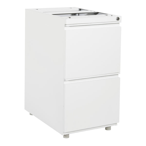 OSP Home Furnishings 22" Under Desk Pedestal with Locking Drawers Ball Bearing Slides and Adjustable Glides PTO22FF-WH
