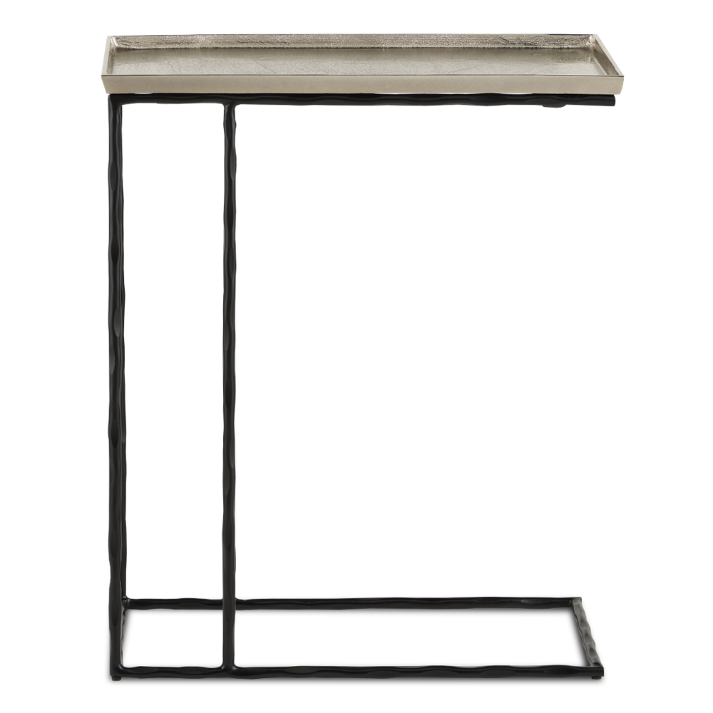 Boyles Silver C Table - Modern Antique Silver Side Table with Wavy Black Iron Base for Chic Spaces