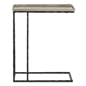 Boyles Silver C Table - Modern Antique Silver Side Table with Wavy Black Iron Base for Chic Spaces