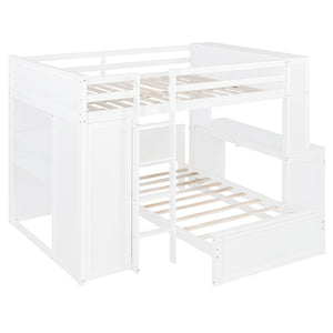 English Elm Full Twin Loft Bed with Desk Wardrobe Shelves Pine Wood Frame Kids Bedroom White LT000821AAK-1