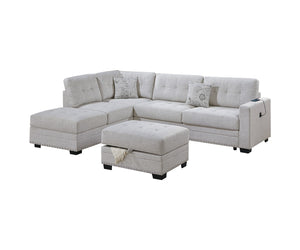 English Elm Living L-Shaped Sectional Sofa Set with Reversible Chaise, Tufted Burlap Fabric, Storage Ottoman, USB Port Beige,Neutral 34 L x 26 W x 65 H B011S01776
