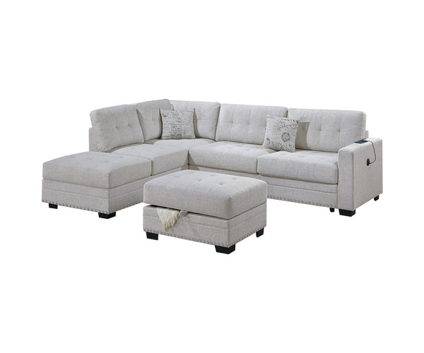 English Elm Living L-Shaped Sectional Sofa Set with Reversible Chaise, Tufted Burlap Fabric, Storage Ottoman, USB Port Beige,Neutral 34 L x 26 W x 65 H B011S01776