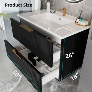English Elm 075 Floating Wall Mounted Bathroom Vanity Cabinet with Soft Close Drawers Matte Finish Black W3520P345974