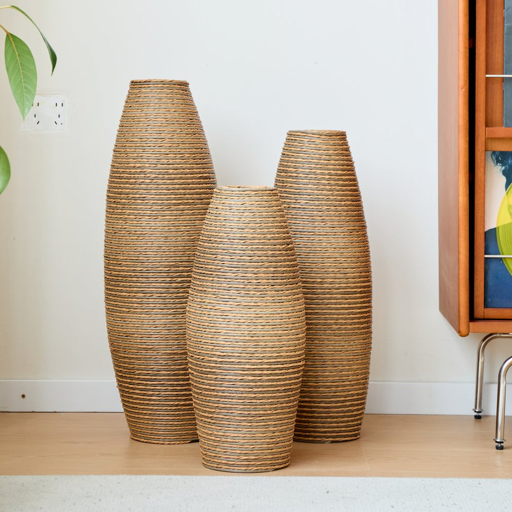 English Elm 39.4" Handcrafted Rattan-textured Pvc Tall Floor Vase Boho Entryway Sculptural Accent W2796P446214