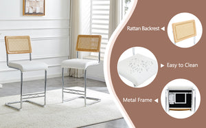 English Elm Natural Rattan Backrest Counter Stools Set of 4 with Chrome Legs and Pu Leather Seats W2920S00106
