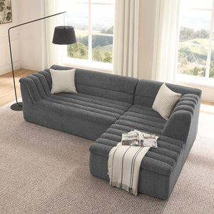 English Elm 106" Modular L-shaped Sectional Chenille Sofa Sculptural Low Profile Living Room Couch Dark Grey W1413S00124