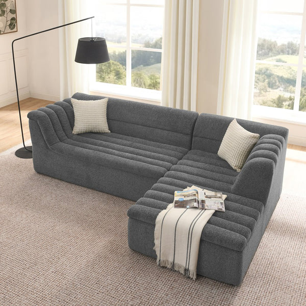 English Elm 106" Modular L-shaped Sectional Chenille Sofa Sculptural Low Profile Living Room Couch Dark Grey W1413S00124