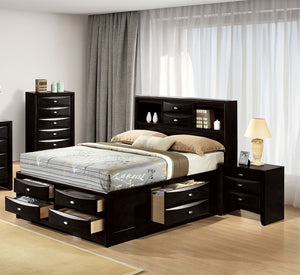 English Elm Contemporary Eastern King Storage Bed Set with Bookcase Headboard in Matte Black Wood B2741S00573