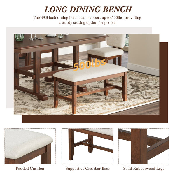 English Elm TOPMAX Solid Wood Extendable Dining Set with 18" Removable Leaf, Bench & 4 Upholstered Chairs, Espresso SP000090AAP