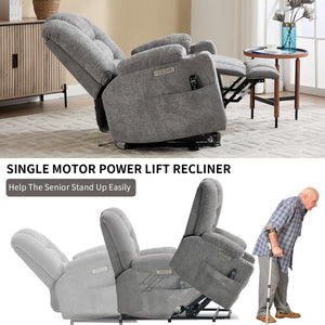 English Elm Emon's Overstuffed Chenille Power Lift Recliner with Massage Heat and Charging Ports Light Gray W1803S00091