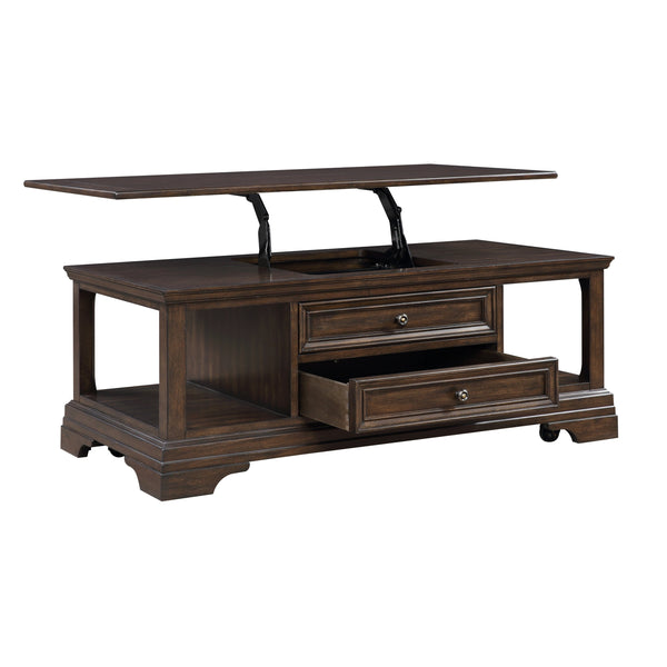 English Elm Traditional Lift Top Coffee Table Birch Veneer Storage Drawers Open Shelves Living Room B011P291536
