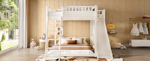 English Elm Full Size Kids Loft Bed Pine Frame Upholstered Headboard Built in Slide and Storage Shelves Beige W1580S00638