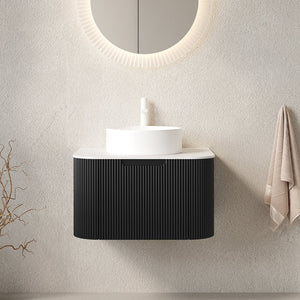 English Elm Dina Floating Bathroom Vanity with Sintered Stone Top and Crystal Glass Basin Carrara White,White+Black W2615S00396