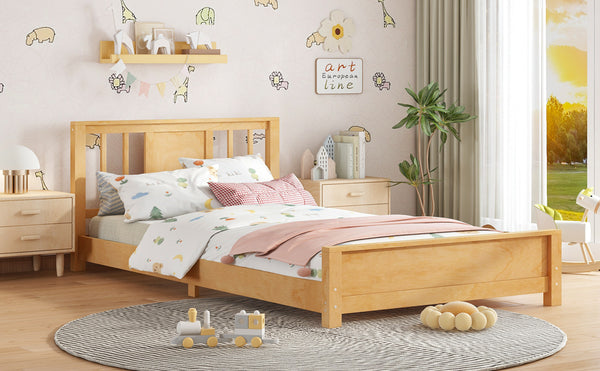 English Elm Twin Low Profile Floor Bed with Guardrails Pine Wood Frame Minimalist Bedroom Natural W1580P438799