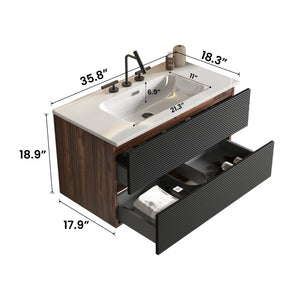 English Elm Galan Freestanding Bathroom Vanity Quartz Basin Fluted Wood Cabinet Modern Bath W1865S00200