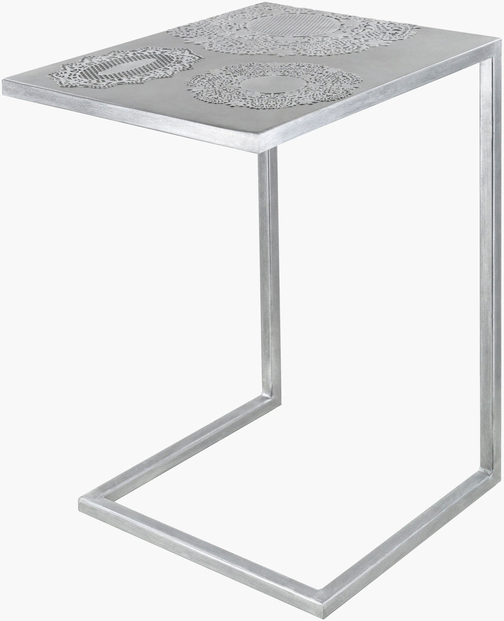 Surya Etched Modern Metal End Table - 26"H X 18"W X 14"D, Elegant Design To Revitalize Your Decor! Top, Metallic ,Silver,Base, Metallic ,Silver Iron,Iron Ecd-001