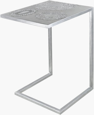 Surya Etched Modern Metal End Table - 26"H X 18"W X 14"D, Elegant Design To Revitalize Your Decor! Top, Metallic ,Silver,Base, Metallic ,Silver Iron,Iron Ecd-001