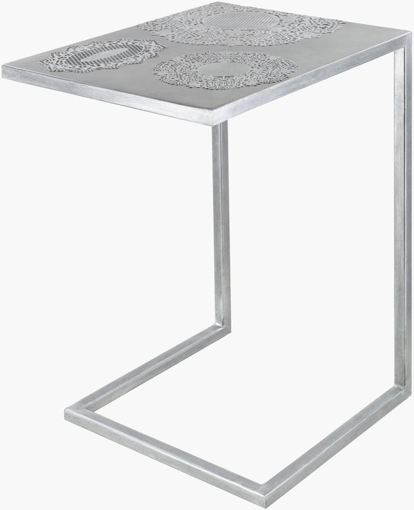 Surya Etched Modern Metal End Table - 26"H X 18"W X 14"D, Elegant Design To Revitalize Your Decor! Top, Metallic ,Silver,Base, Metallic ,Silver Iron,Iron Ecd-001