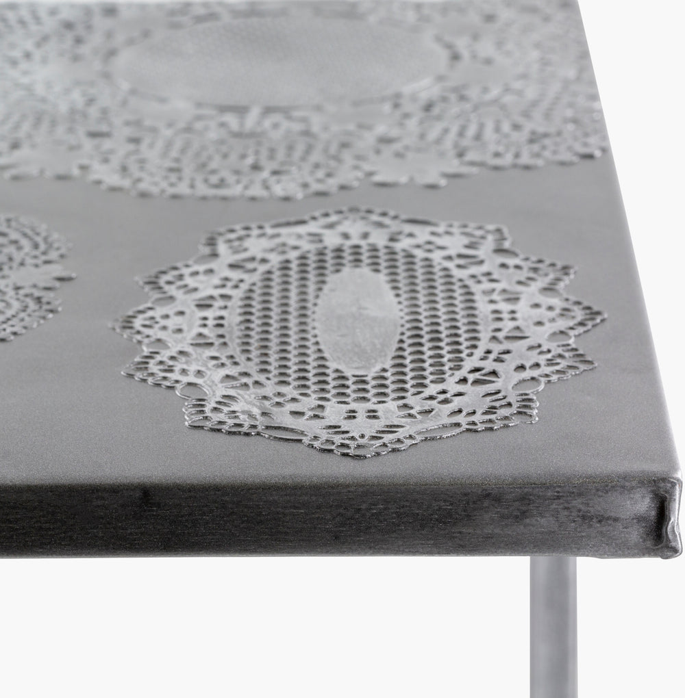 Surya Etched Modern Metal End Table - 26"H X 18"W X 14"D, Elegant Design To Revitalize Your Decor! Top, Metallic ,Silver,Base, Metallic ,Silver Iron,Iron Ecd-001