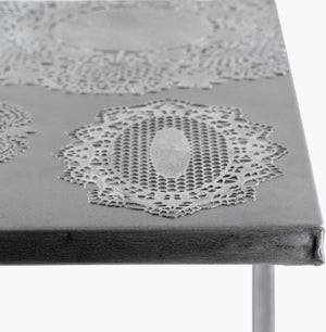 Surya Etched Modern Metal End Table - 26"H X 18"W X 14"D, Elegant Design To Revitalize Your Decor! Top, Metallic ,Silver,Base, Metallic ,Silver Iron,Iron Ecd-001