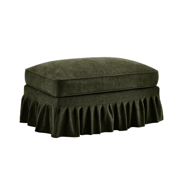 English Elm Ottoman Chenille Upholstered Accent Piece with Spindle Legs and Detachable Ruffle Skirt Green W3041P332638